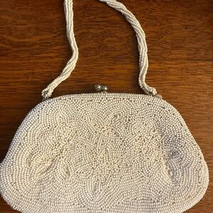 Chic Beaded Cream Clutch